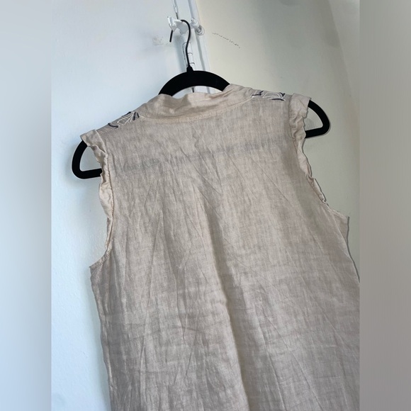 Bellambra Beige 100% Linen Floral Embroidered Shift Dress Made In Italy Sz Small - Picture 10 of 13